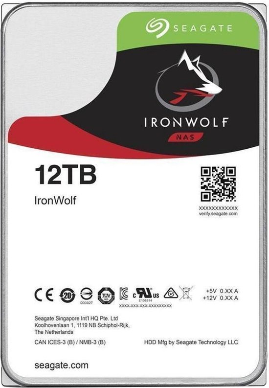 Seagate NAS HDD IronWolf interne harde schijf 12 TB 7200 RPM 256 MB 3.5" SATA III van Merkloos