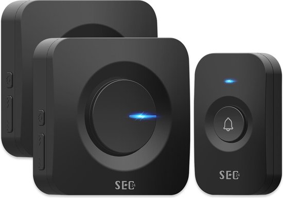 SEC24 DB706B Draadloze Deurbel set met 2 Ontvangers zwart - Regelbaar Volume - 52x Melodie - Knipper LED - Zwart