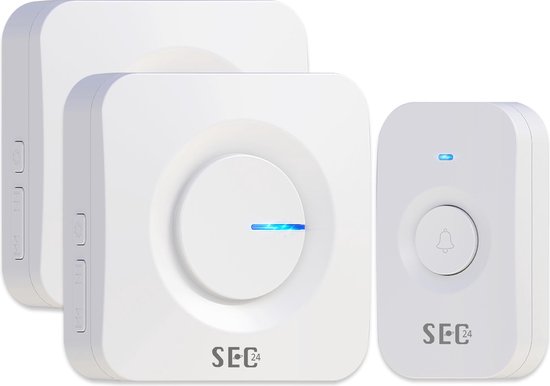 SEC24 DB706W Draadloze Deurbel set met 2 Ontvangers wit - Regelbaar Volume en 52x Melodie - LED - Wit