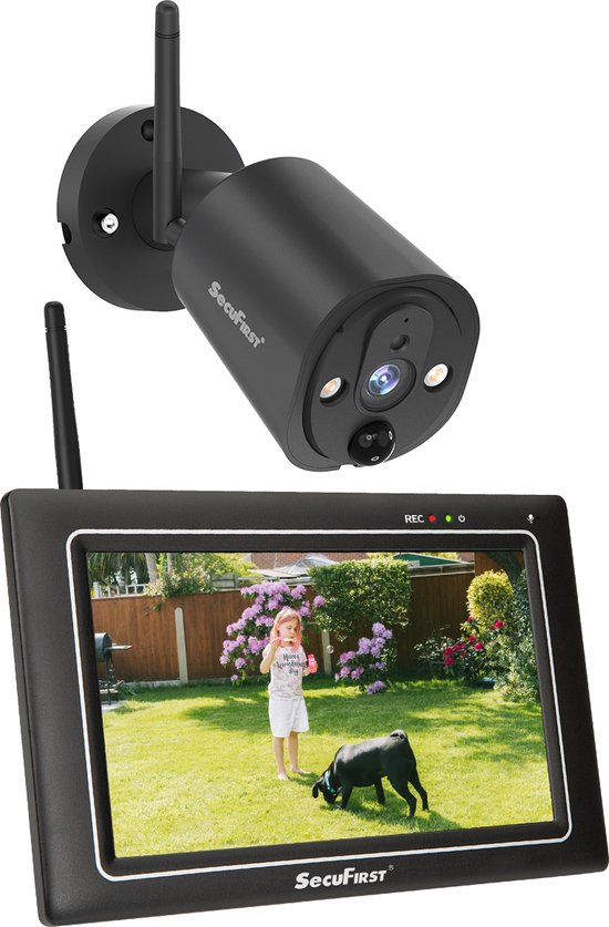 SecuFirst CWL401S Draadloze 3 megapixel Beveiligingscamera met monitor - 7 inch touchscreen + 1 camera - Zwart - Gratis app van SecuFirst