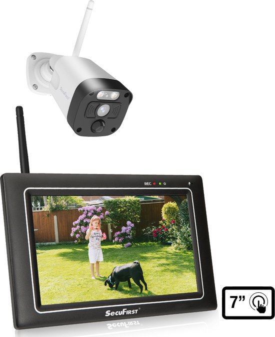 SecuFirst CWL401W Draadloze 3 megapixel Beveiligingscamera met monitor - 7 inch touchscreen + 1 camera - Wit - Gratis app van SecuFirst