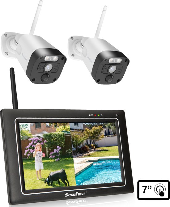 SecuFirst CWL401W/2 Draadloze 3 megapixel Beveiligingscamera met monitor - 7 inch touchscreen + 2 camera's - Wit - Gratis app van SecuFirst