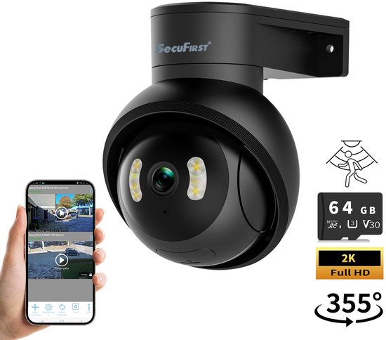 SecuFirst Pro CAM218Z met 64GB opslag Dome Camera zwart - IP Camera draai- en kantelbaar voor buiten – 3K resolutie