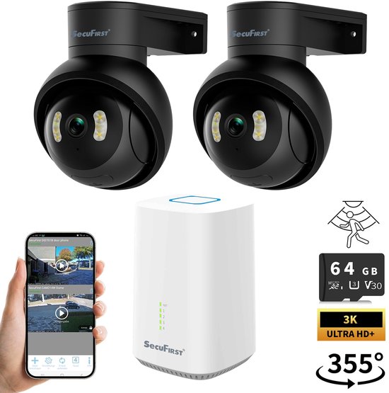 SecuFirst Pro GW218S2 Cameraset, 2x Dome camera met Gateway - IP Camera draai- en kantelbaar voor buiten – 3K resolutie
