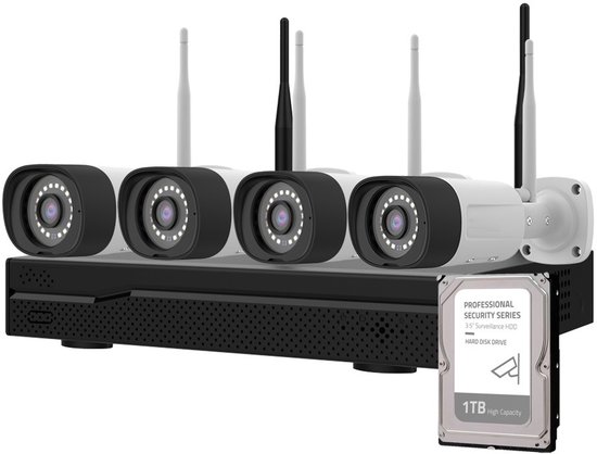 Set met 4 draadloze camera's eigen signaal 2 weg audio + 1TB