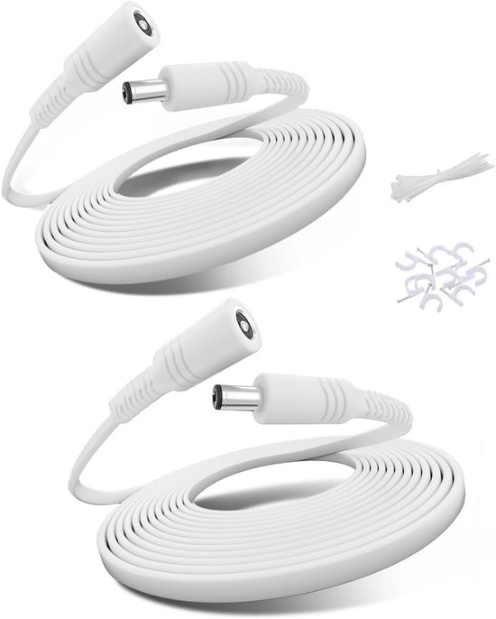 Set van 2 Platte DC 12V Verlengkabels 3 Meter - 5.5mm x 2.1mm Stroomkabel voor Camera en DVR