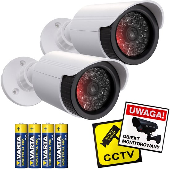 Set van 2 stuks Dummy camera IR-LED's - IR-LED's, wit, voeding 2xAA - ABS, IR1800 W -Set met batterijen van Merkloos