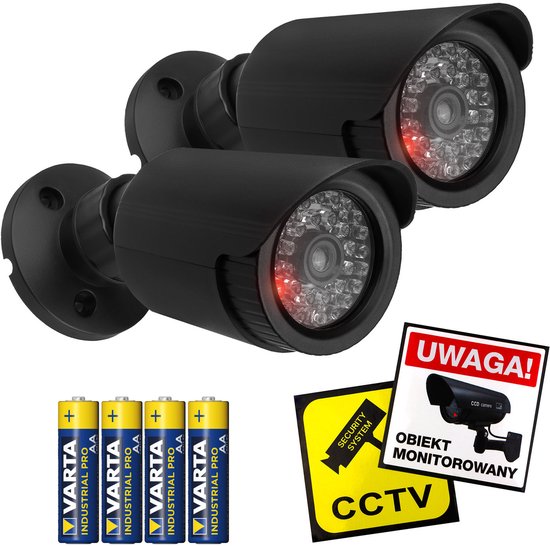 Set van 2 stuks Dummy camera IR-LED's, zwart, voeding 2xAA, ABS, IR1800 B - Set met batterijen