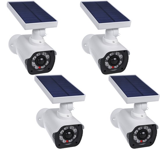 Set van 4 stuks dummy camera met knipperende - zonne-energie - LED IP66 - bewegingssensor van Merkloos