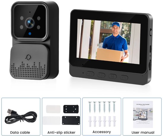 ShaSha Deurbel draadloos - Deurbel met camera en scherm - 4,3 '' IPS HD Smart Intercom - Tweerichtingsgesprek - Nachtzicht - Zichtbare deurbel - Zwart van Merkloos