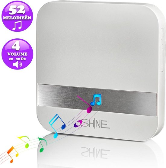 SHINE Gong Video deurbel - Chime t.b.v. Maxi, Gologi, Aye Cam, Winnes, Zedar, Life Deco - Ontvanger met 52 Melodieën - Wit