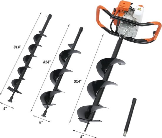 Shoppee Paalgraver - Grondboor - Tuigereedschap - 52cc Paalgatgraver Gas Aangedreven - Aarde Vijzelboormachine - Hek Grondboor + 3 Bits van Shoppee