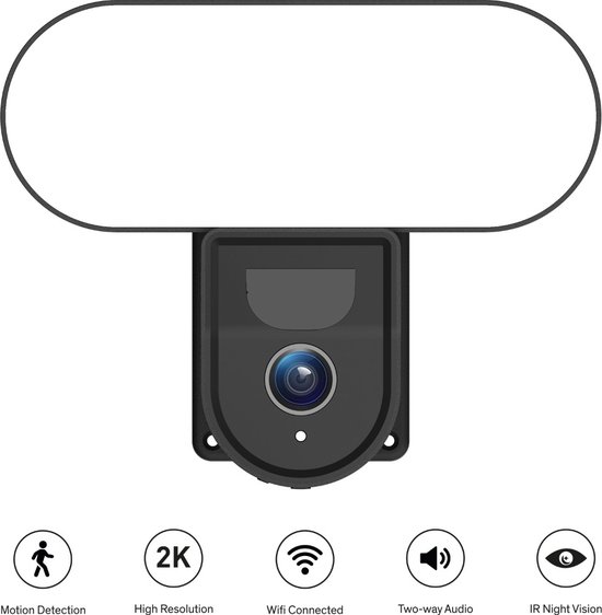 Sinji Floodlight Camera - Buitenlamp met Camera - IP- Camera - Beveiligingscamera - 2k Video opnames – 1200 Lumen - Nachtzicht - 2-weg audio intercom - Detectiemelding - Veilige data opslag - Zwart van Sinji