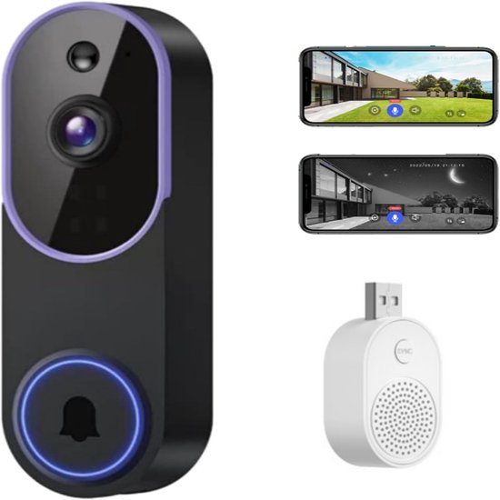 Slimme 1080p-videodeurbelcamera - met nachtzicht, livebeeld, AI-persoonsdetectie en tweewegaudio - ondersteunt alleen 2,4 GHz-wifi
