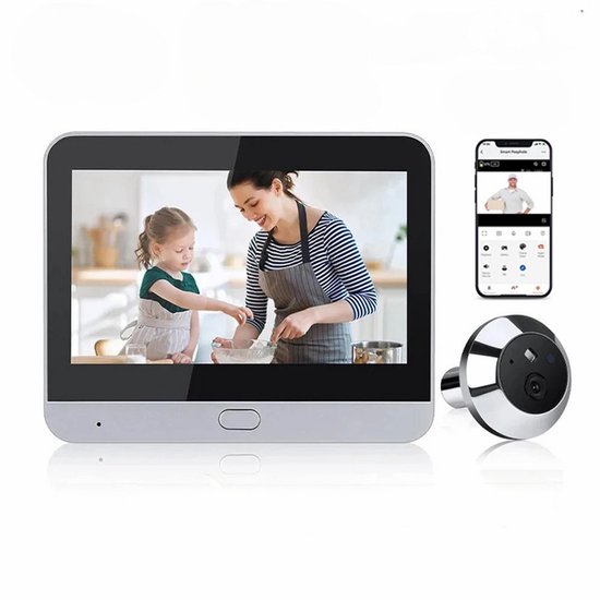 Slimme Video Deurbel met Camera en Gong Inclusief App - 1080P Full HD Wifi Deurspion - Digitaal Kijkgaatje - Grijs