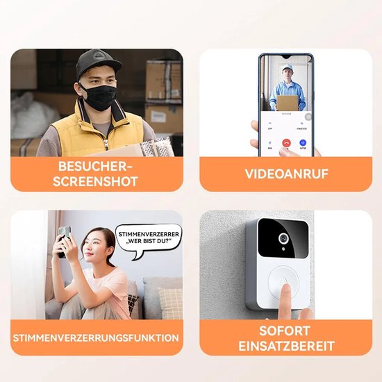 Slimme videodeurbel Geschikt voor camera en infrarood nachtzicht, tweeweg spraakbediening, weergave op afstand via mobiele telefoon, draadloos, werkt op batterijen, zwart.