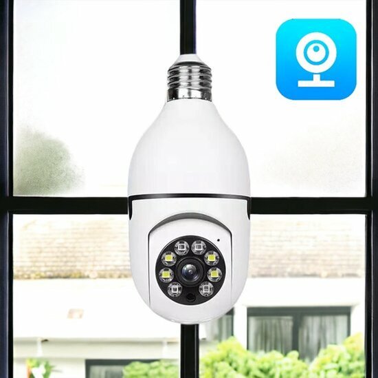 Slimme WiFi Camera | 2,4Ghz | E27 gloeilamp aansluiting | 1080P | 360 Gemotoriseerd Draaibaar | Op afstand te bedienen van Merkloos
