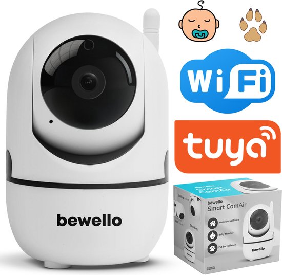 Smart beveiligingscamera - WiFi, Full HD 1080p - 360° draaibaar - nachtzicht - met microfoon en speaker - TUYA app - voor binnengebruik [BW2030] van Merkloos
