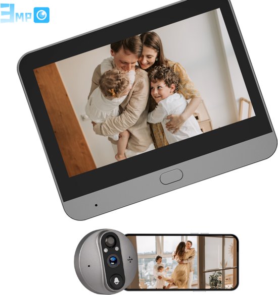 Smart Digitale Deurspion met bel | 3MP | 4.3inch LCD | Tweeweg Audio | Nachtzicht | PIR Detectie | WiFi | 5000mAh | Smartlife | Tuya | App | Sensor | Camera van Merkloos