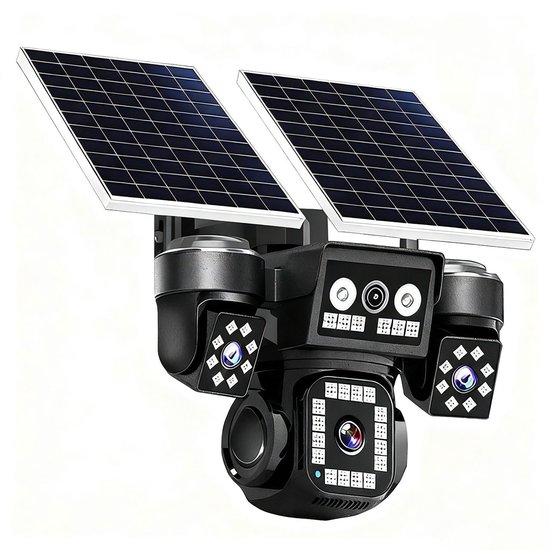 Smart Surveillance Buiten Camera- Techdecor AOV-560N 4G Solar Camera met e-SIM & 4 Lenzen – 8MP – Inclusief 32GB van Techdecor