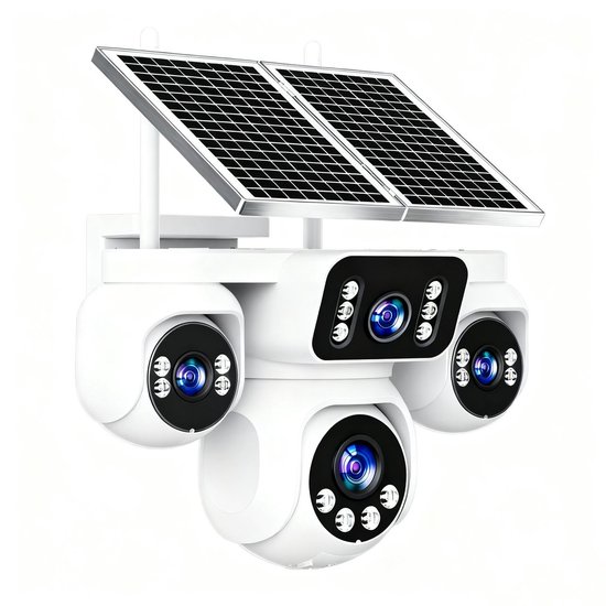 Smart Surveillance Camera- Techdecor AOV-360 4G Solar Beveiligingscamera met e-SIM – 4 Lenzen – 8MP – Incl. 32GB SD-kaart van Merkloos