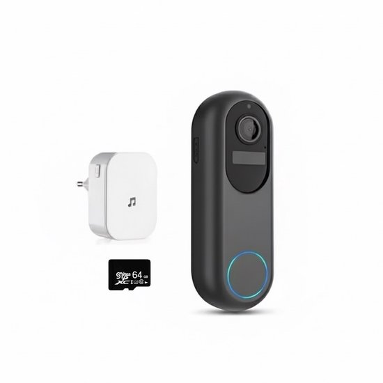Smart Video Deurbel 1080P – Draadloos met Chime, 9600mAh Batterij, Nachtzicht & Bewegingsdetectie – Inclusief 64GB SD Kaart van Meekan.