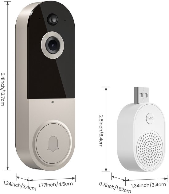 Smart visuele deurbel draadloze afstandsbediening visuele intercom spraak hd smart deurbel, T50 beige van De merknaam is Eken.