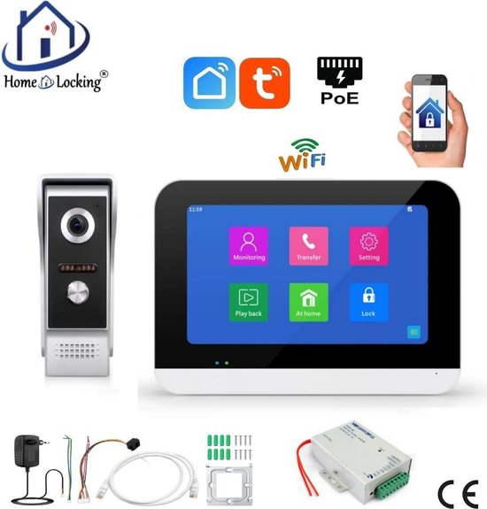 Smart WIFI deur intercom 1 touchscreen met voeding voor elektrisch slot. T-2301V van Smart