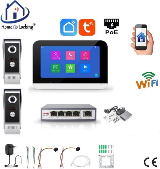 Smart WIFI deur intercom 2 videodeurbellen en 1 touchscreen. T-2301-2-1 van Smart