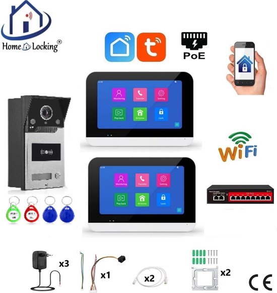 Smart WIFI deur intercom touchscreen met bediening via Smart Life APP werkt met Alexa en Google spraaksturing. T-2302-1-2 van Nedis