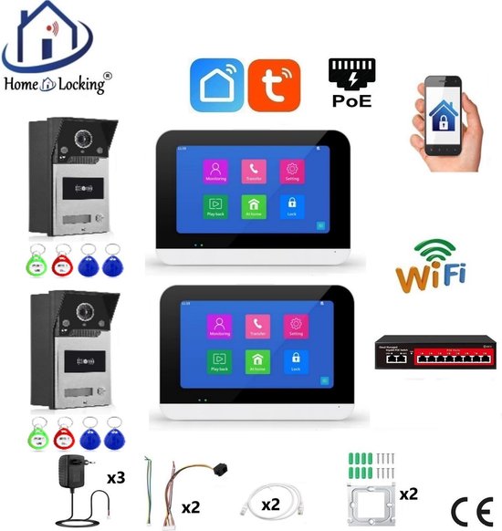 Smart WIFI deur intercom touchscreen met bediening via Smart Life APP werkt met Alexa en Google spraaksturing. T-2302-2-2 van Elro