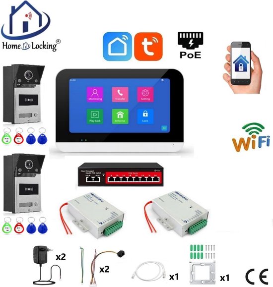 Smart WIFI deur intercom touchscreen met bediening via Smart Life APP werkt met Alexa en Google spraaksturing. T-2302V-2-1 van SecuFirst