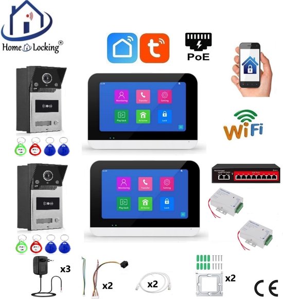 Smart WIFI deur intercom touchscreen met bediening via Smart Life APP werkt met Alexa en Google spraaksturing. T-2302V-2-2 van Smartwares