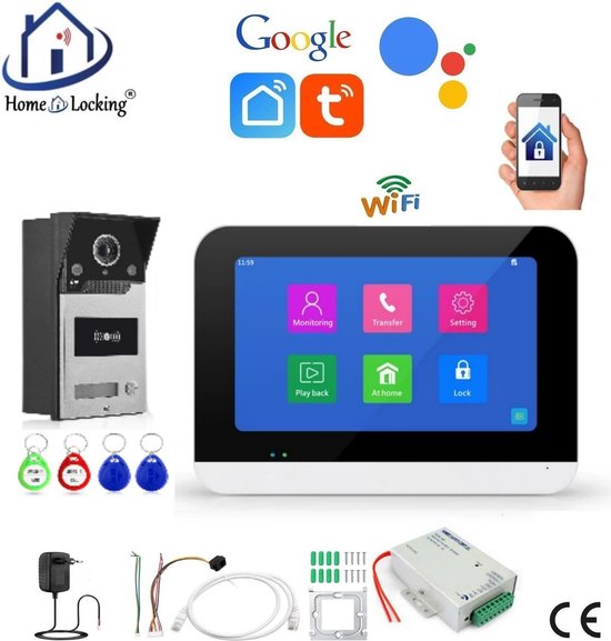 Smart WIFI deur intercom touchscreen met bediening via Smart Life APP werkt met Alexa en Google spraaksturing. T-2302V van Smart Life