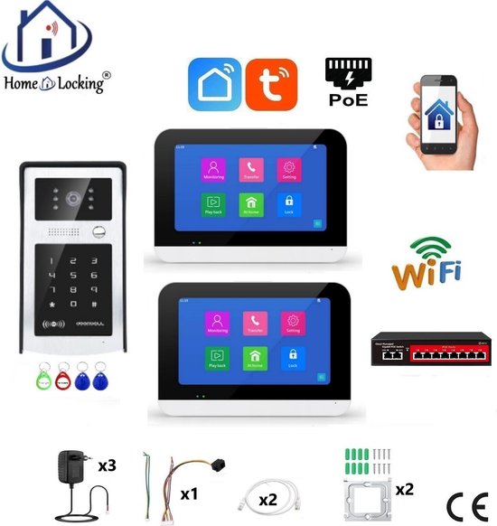 Smart WIFI deur intercom touchscreen met bediening via Smart Life APP werkt met Alexa en Google spraaksturing. T-2303-1-2 van Alecto