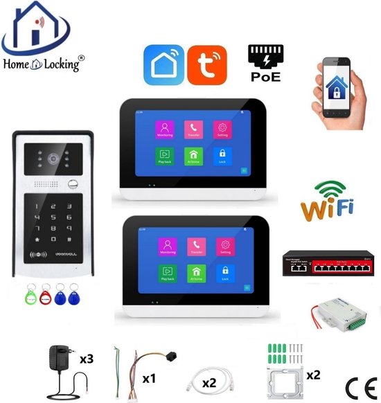 Smart WIFI deur intercom touchscreen met bediening via Smart Life APP werkt met Alexa en Google spraaksturing. T-2303V-1-2 van Caliber
