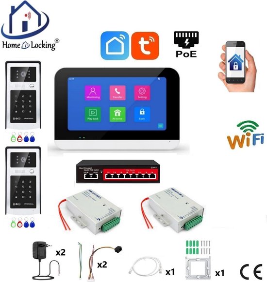 Smart WIFI deur intercom touchscreen met bediening via Smart Life APP werkt met Alexa en Google spraaksturing. T-2303V-2-1 van Smart Life