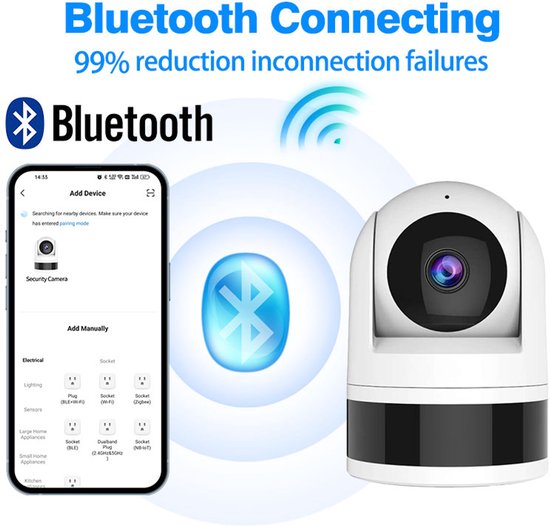 Smartlife + Tuya. Smart IP camera. Full HD camera. Full HD Smart system camera die in staat is om in Full HD kwaliteit beeld uit te zenden naar bijvoorbeeld je telefoon of tablet. van Merkloos