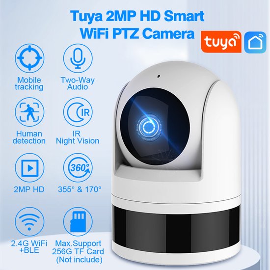 Smartlife + Tuya. Smart IP camera. Full HD camera. Staand of hangend te gebruiken. Full HD Smart system camera die in staat is om in Full HD kwaliteit beeld uit te zenden naar bijvoorbeeld je telefoon of tablet. van Merkloos
