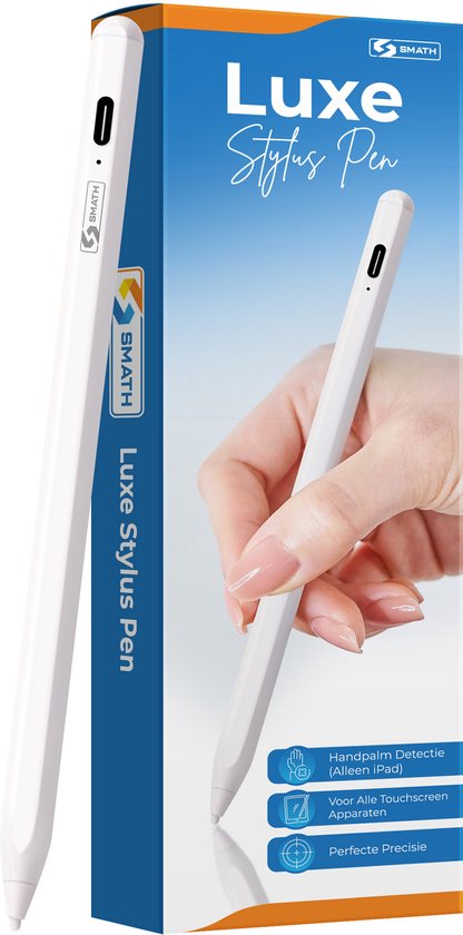 Smath Luxe 2 in 1 Stylus Pen - iPad & Android - Palm Rejection - Wit van Merkloos