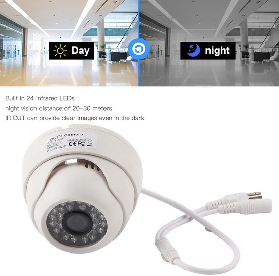SnelShoppen - 1080P Infrared Nachtzicht Beveiligingscamera AHD/TVI/CVI/CVBS 4 in 1 Dome Camera voor Binnengebruik met Full HD Beeldkwaliteit