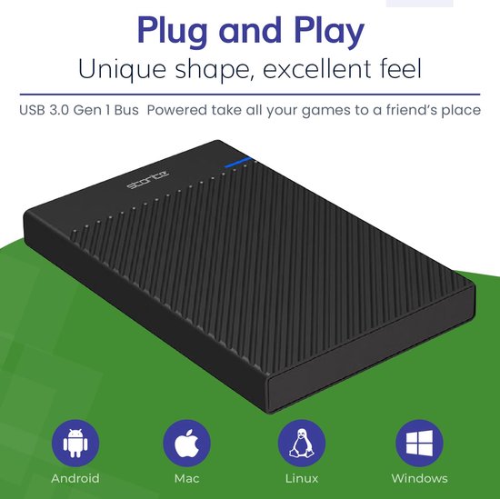 SnelShoppen - 1TB externe harde schijf USB 3.0 voor gaming, snelle gegevensoverdracht, ideaal voor console en pc, compact design, zwart, perfect voor
