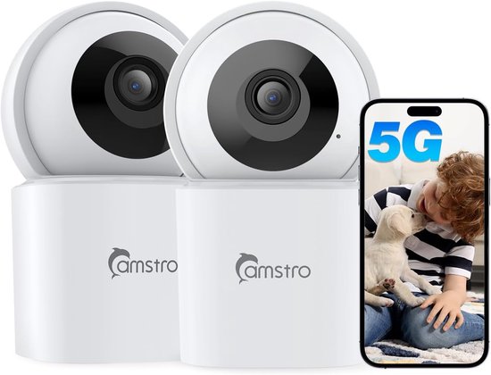 SnelShoppen - 2-Piece Set 3K Indoor Beveiligingscamera - 360° WLAN Camera voor Thuisbeveiliging met Nachtzicht, 2-Way Audio, Rotatie/Tilting, SD/Cloud