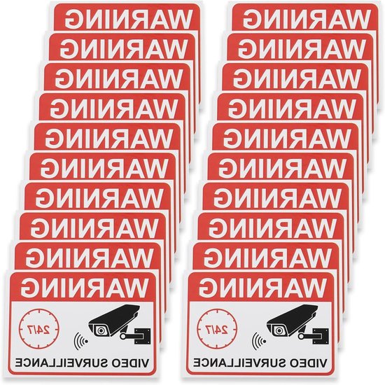 SnelShoppen - 20x Video Surveillance Stickers 7.3x5cm PVC Beveiligingsstickers voor Glasdeuren en Ramen - Waarschuwingsstickers met Camera Ontwerp - R
