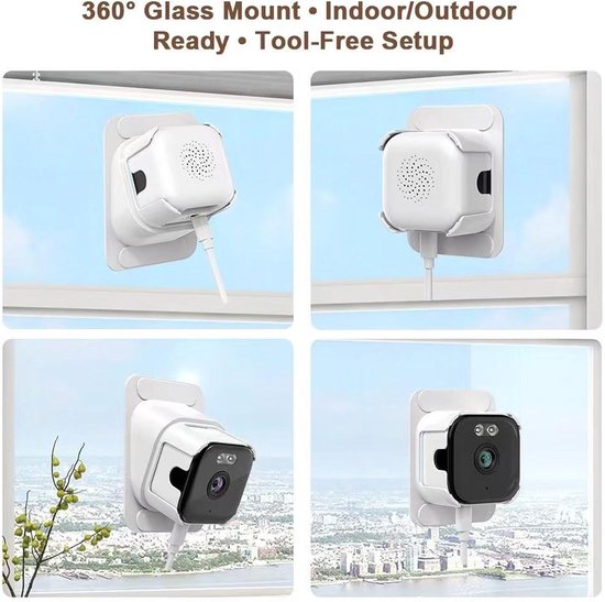 SnelShoppen - 2K AI Raamcamera met Anti-Glare, PIR Bewegingsdetectie, Draadloze Binnen/Buiten Beveiligingscamera, Nachtzicht in Kleur, Eenvoudige Mont