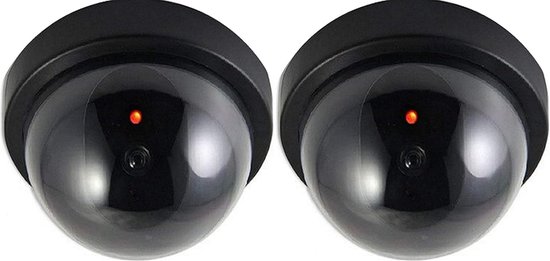 SnelShoppen - 2X Dummy Camera met Fake Lens en Rode LED Licht - Realistische Beveiligingscamera voor Binnen en Buiten Gebruik - Waterproof - 9.5cm Dia