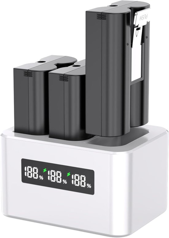 SnelShoppen - 3 Pack Vervangende Batterij 6040mAh met Oplaadstation en LED Display Type-C voor Ring Deurbel Camera 2/3/4, Stick Up Cam en Spotlight Ca