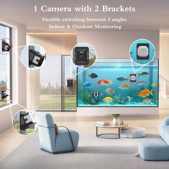 SnelShoppen - 3MP 2K Raamcamera, Binnen/Buiten Beveiligingscamera met ChroMax AI Kleur Nachtzicht, Bewegingsdetectie, 24/7 Opname, Eenvoudig te Instal