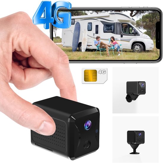 SnelShoppen - 4G LTE Beveiligingscamera met SIM Kaart, Draadloze 2K Mini Camera, 5200mAh Batterij, 160° Groothoek, Nachtzicht, AI Beweging Detectie, S