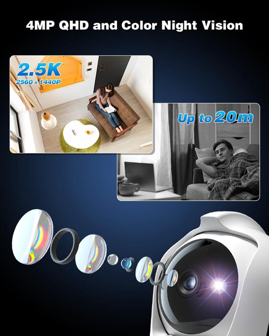 SnelShoppen - 4MP 3G/4G LTE Binnen Beveiligingscamera met SIM Kaart, 360° PTZ IP Camera, Mens/Motie Detectie, Kleur Nachtzicht, Twee-Weg Audio van Snelshoppen